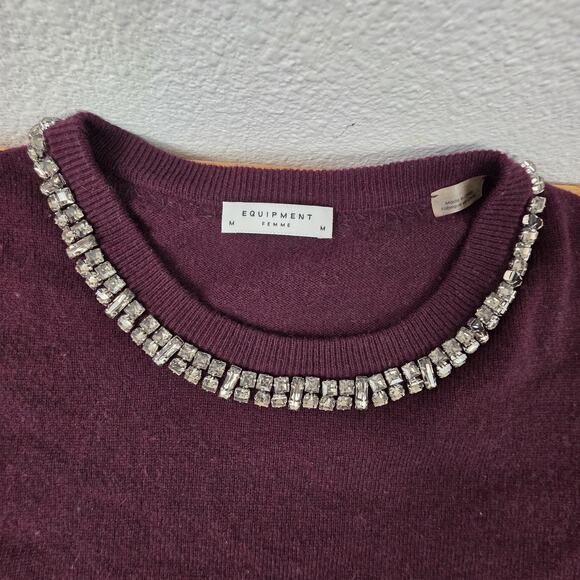 Equipment Shane Embellished Stone Sweater Size Medium Maroon Wine Wool Cashmere - Picture 4 of 5